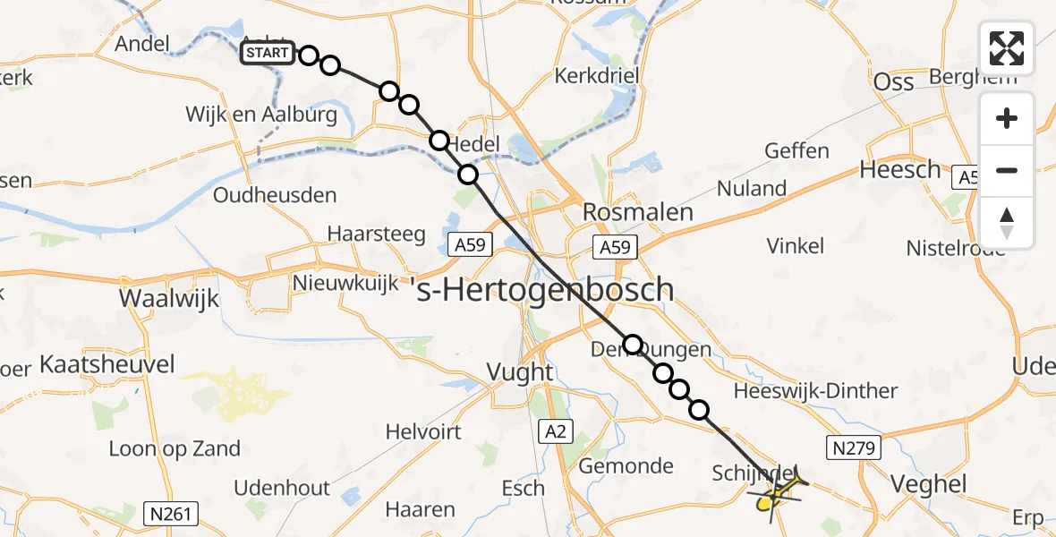 Routekaart van de vlucht: Lifeliner 3 naar Schijndel