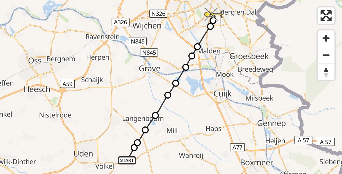 Routekaart van de vlucht: Lifeliner 3 naar Radboud Universitair Medisch Centrum