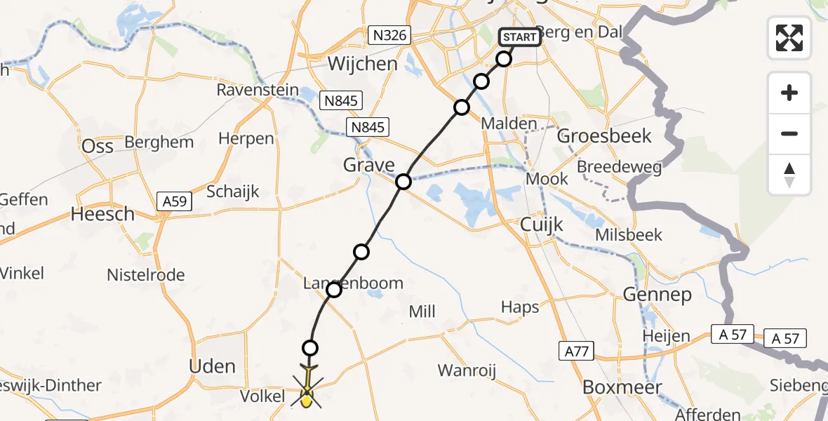 Routekaart van de vlucht: Lifeliner 3 naar Vliegbasis Volkel