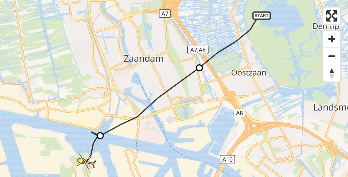 Routekaart van de vlucht: Lifeliner 1 naar Amsterdam Heliport