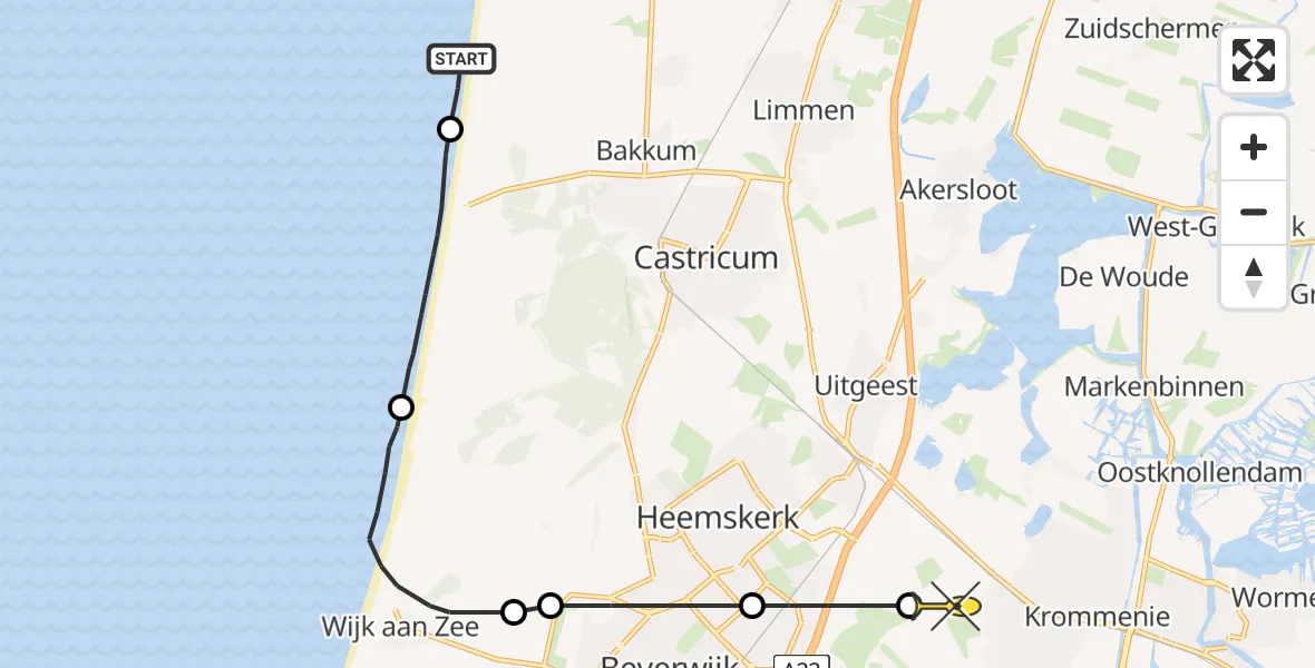 Routekaart van de vlucht: Politiehelikopter naar Uitgeest