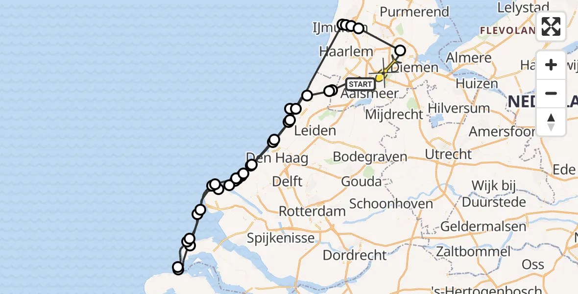 Routekaart van de vlucht: Politiehelikopter naar Amsterdam
