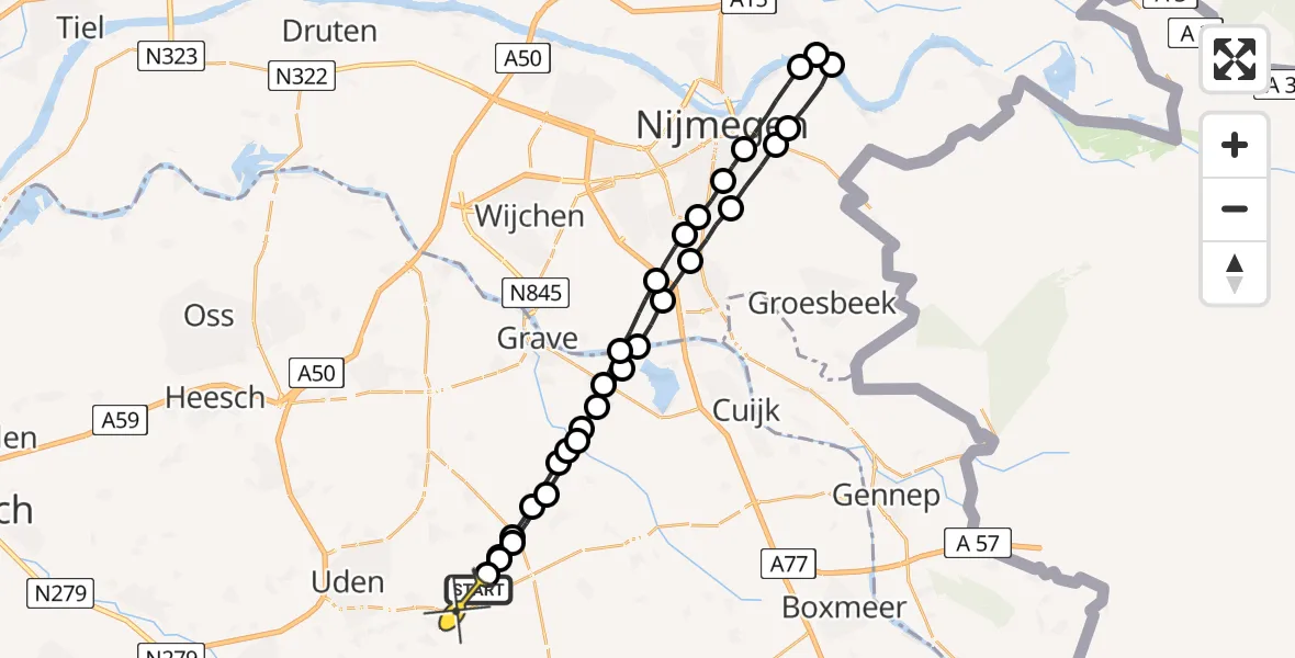 Routekaart van de vlucht: Lifeliner 3 naar Vliegbasis Volkel