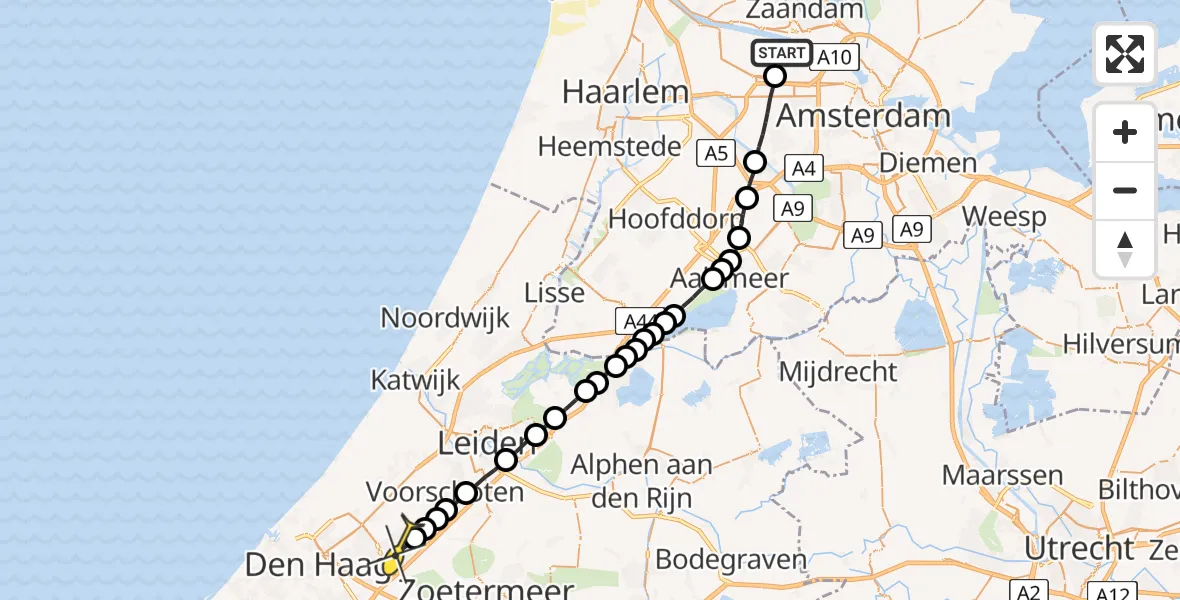Routekaart van de vlucht: Lifeliner 1 naar Leidschendam