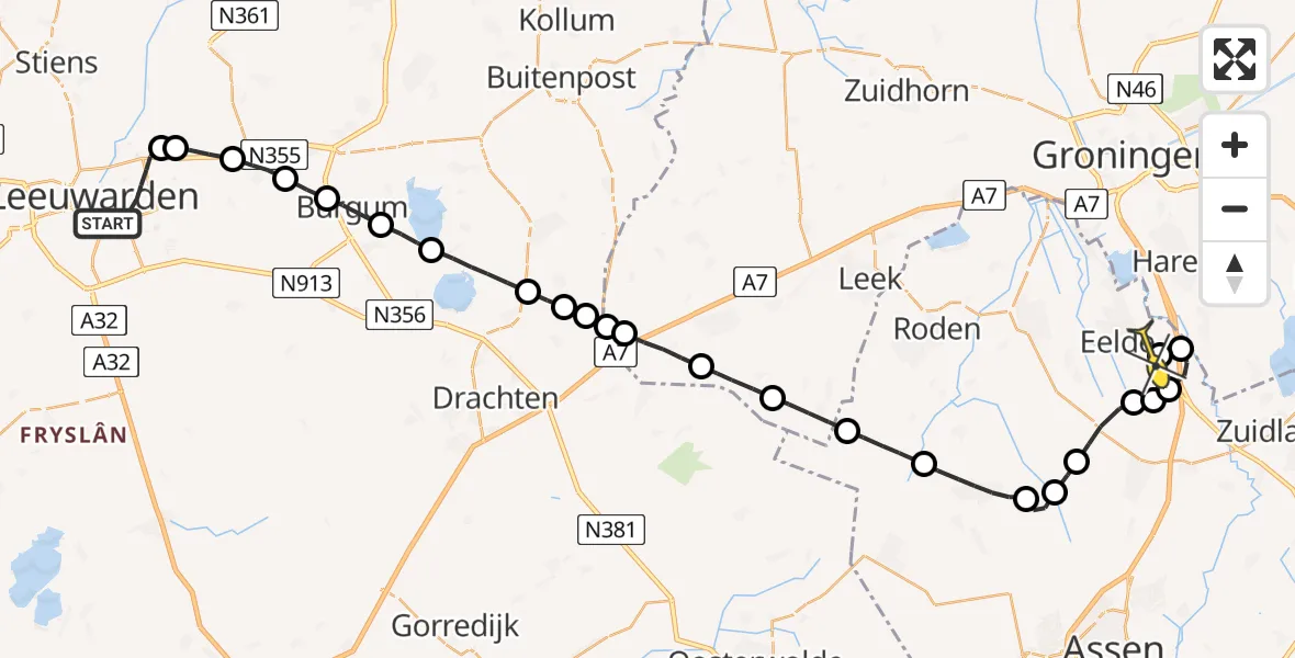 Routekaart van de vlucht: Lifeliner 4 naar Groningen Airport Eelde