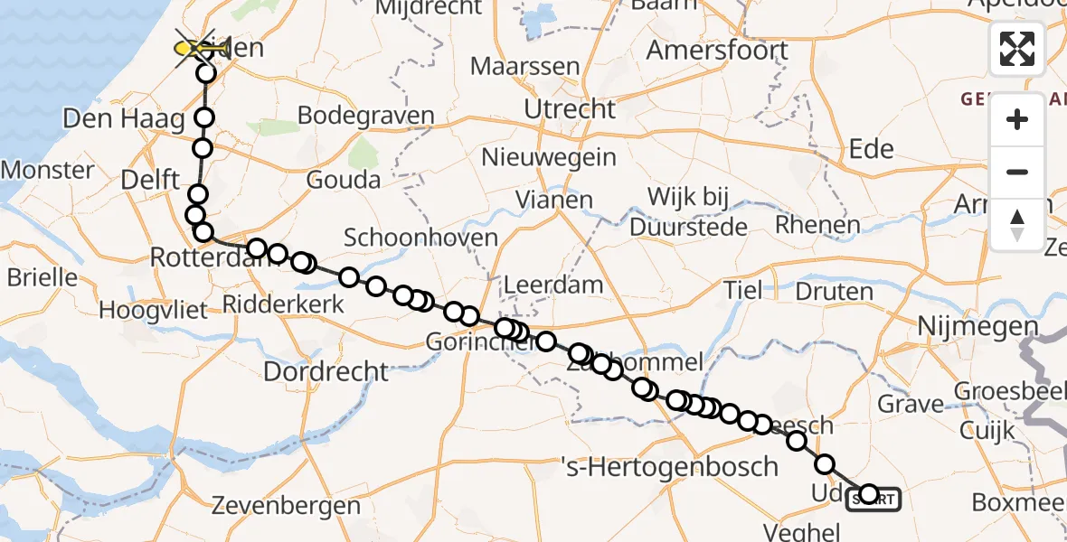 Routekaart van de vlucht: Lifeliner 2 naar Leiden