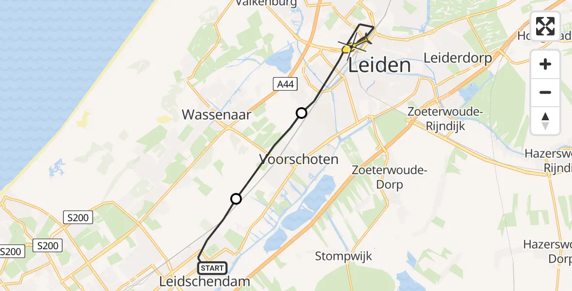 Routekaart van de vlucht: Lifeliner 1 naar Leiden