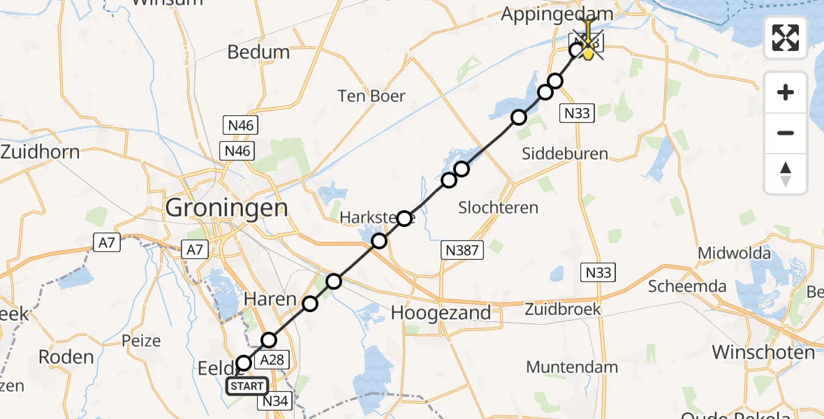 Routekaart van de vlucht: Lifeliner 4 naar Appingedam