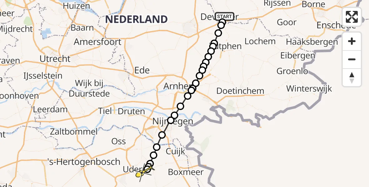 Routekaart van de vlucht: Lifeliner 3 naar Vliegbasis Volkel