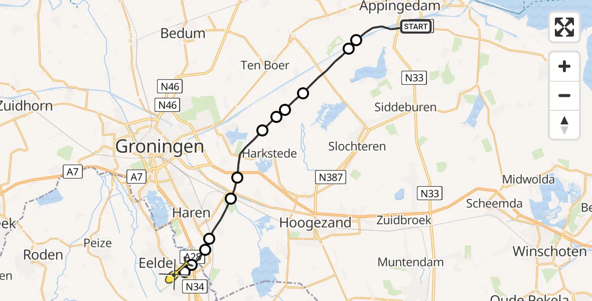 Routekaart van de vlucht: Lifeliner 4 naar Groningen Airport Eelde