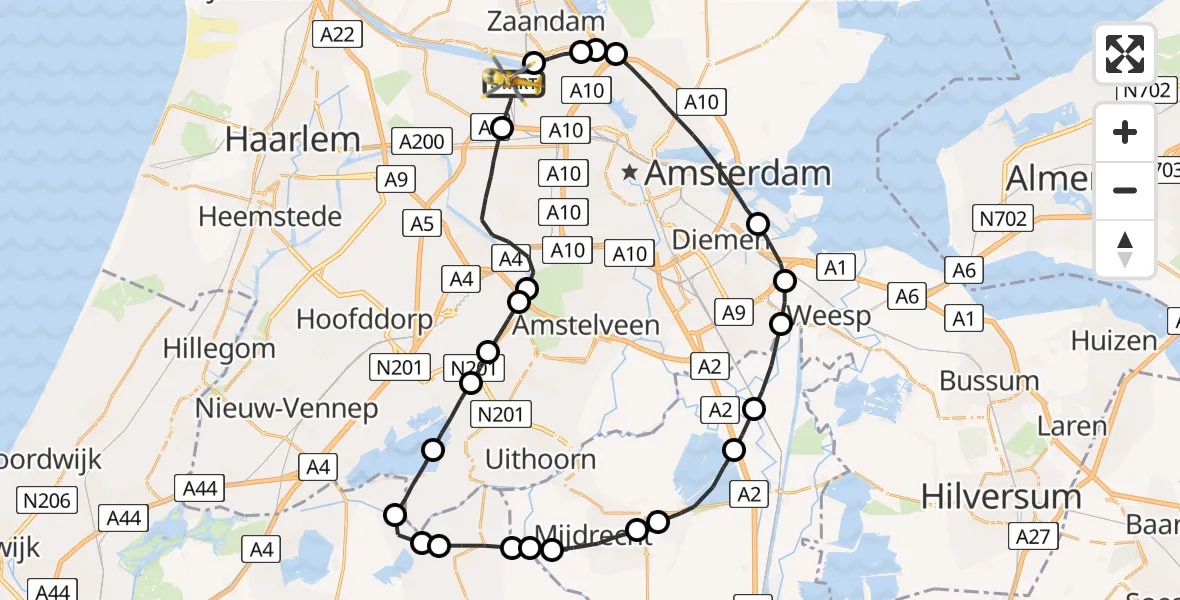 Vluchtroute Traumahelikopter Amsterdam Heliport - Amsterdam Heliport, 27 augustus 2023, 13:23