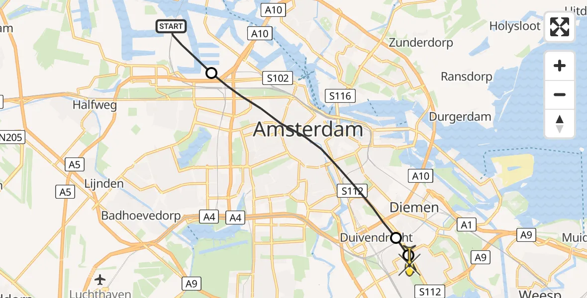 Routekaart van de vlucht: Lifeliner 1 naar Amsterdam