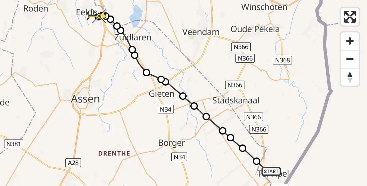 Routekaart van de vlucht: Lifeliner 4 naar Groningen Airport Eelde