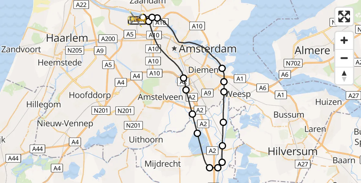 Vluchtroute Traumahelikopter Amsterdam Heliport - Amsterdam Heliport, 27 augustus 2023, 16:49