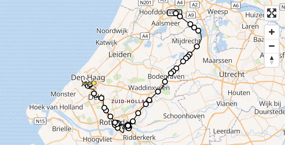 Routekaart van de vlucht: Politieheli naar Den Haag