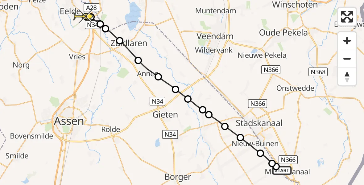 Routekaart van de vlucht: Lifeliner 4 naar Groningen Airport Eelde