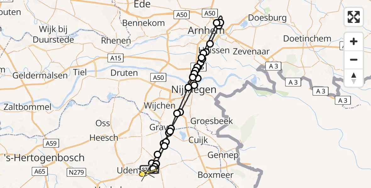 Routekaart van de vlucht: Lifeliner 3 naar Vliegbasis Volkel