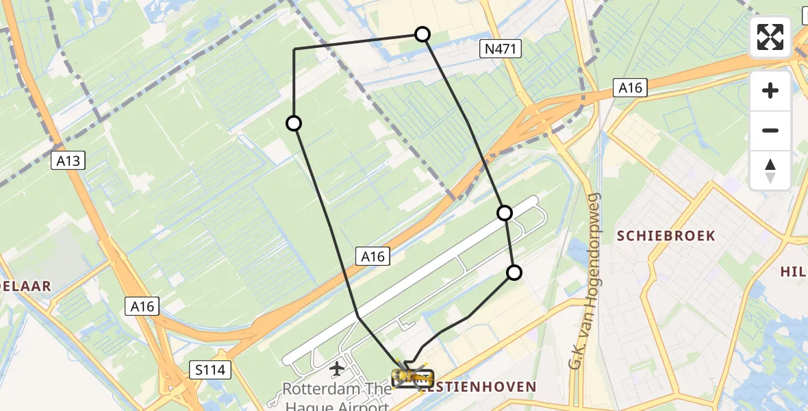 Vluchtroute Traumahelikopter Rotterdam The Hague Airport - Rotterdam The Hague Airport, 27 augustus 2023, 18:56