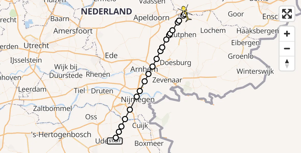 Routekaart van de vlucht: Lifeliner 3 naar Deventer