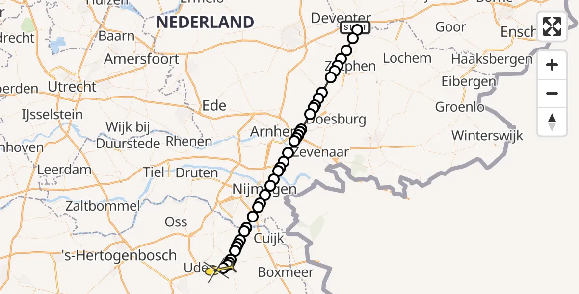 Routekaart van de vlucht: Lifeliner 3 naar Vliegbasis Volkel