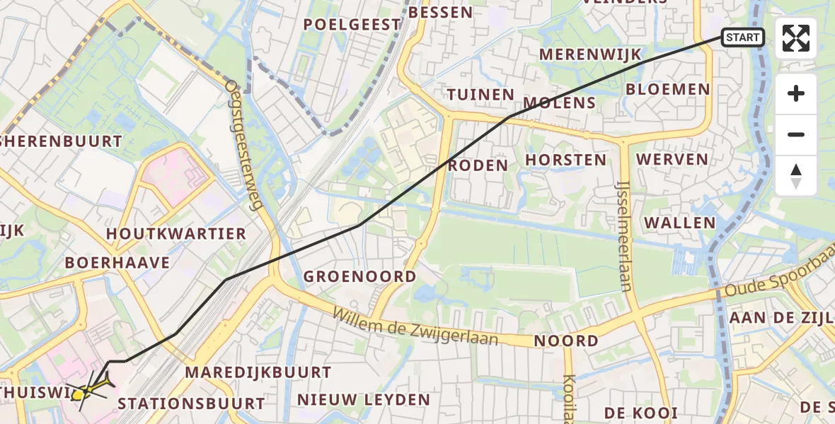 Routekaart van de vlucht: Lifeliner 2 naar Leiden