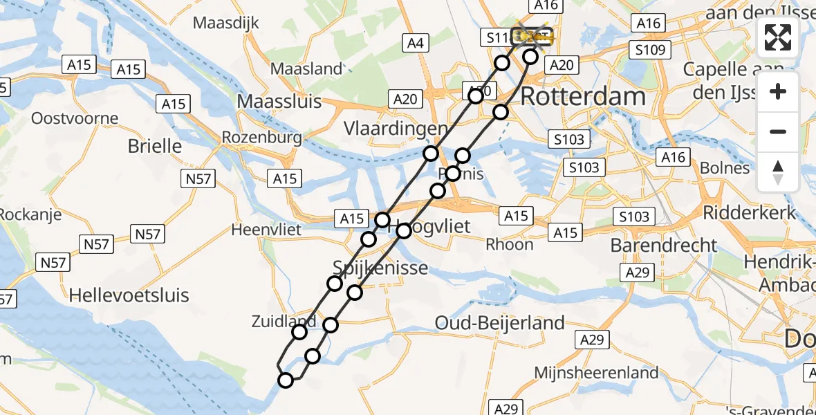 Vluchtroute Traumahelikopter Rotterdam The Hague Airport - Rotterdam The Hague Airport, 28 augustus 2023, 05:37