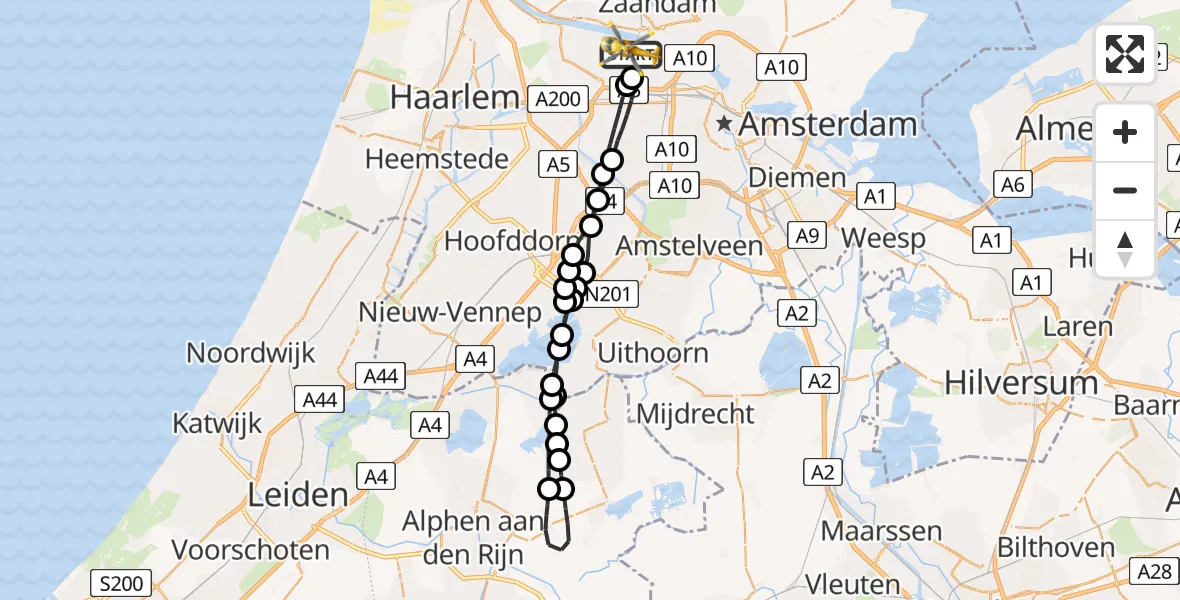 Vluchtroute Traumahelikopter Amsterdam Heliport - Amsterdam Heliport, 28 augustus 2023, 06:41