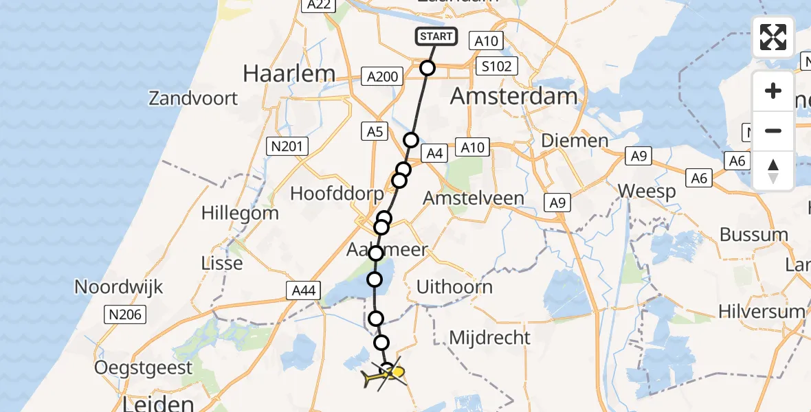 Routekaart van de vlucht: Lifeliner 1 naar Ter Aar