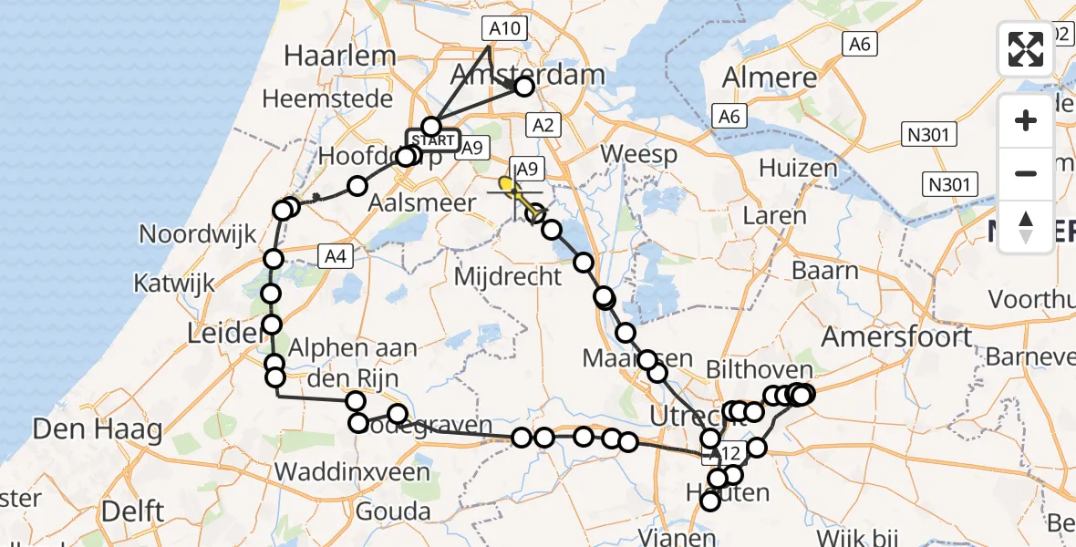 Routekaart van de vlucht: Politieheli naar Ouderkerk aan de Amstel