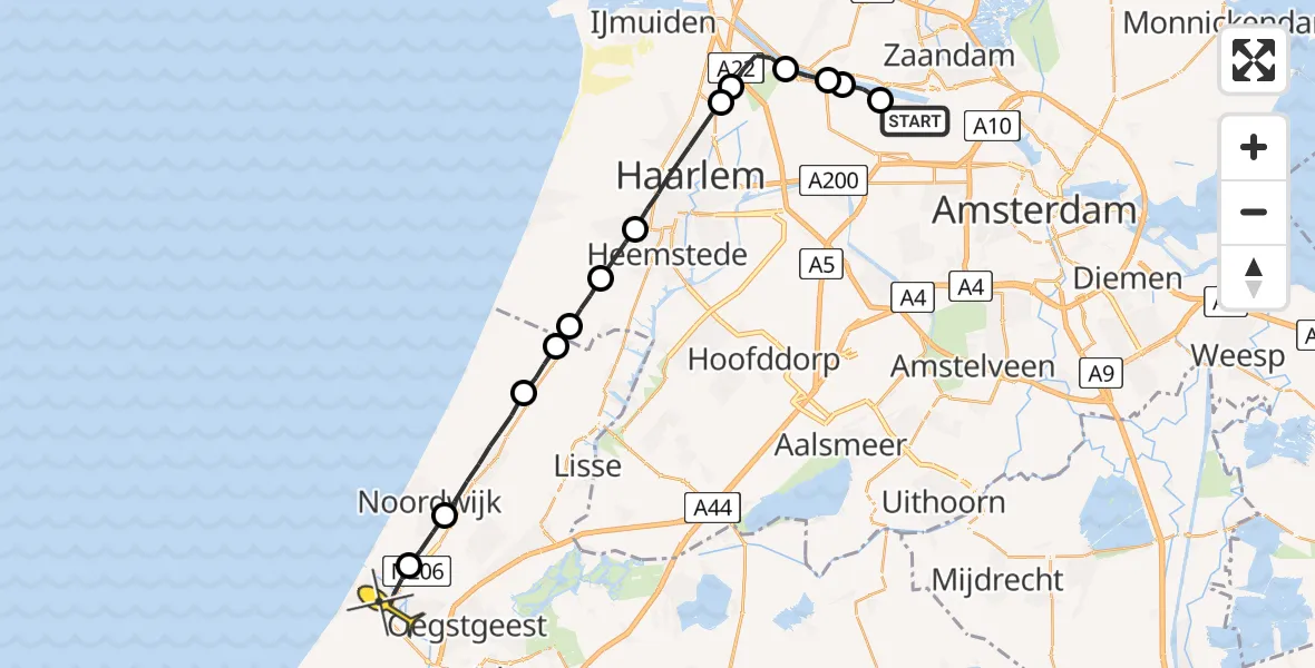 Routekaart van de vlucht: Lifeliner 1 naar Katwijk