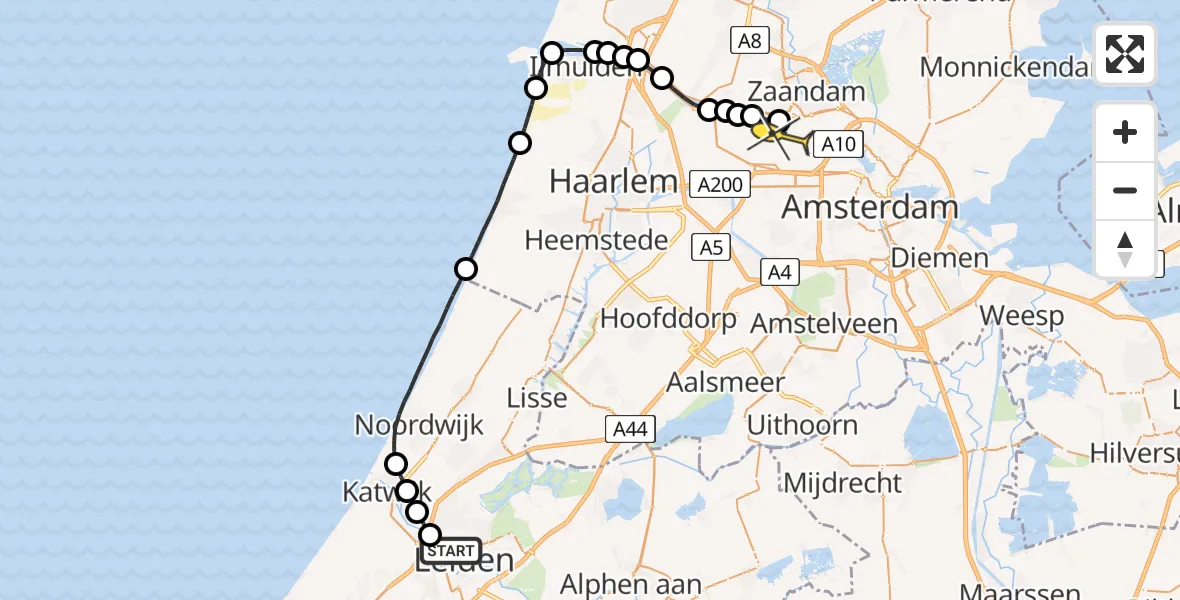 Routekaart van de vlucht: Lifeliner 1 naar Amsterdam Heliport