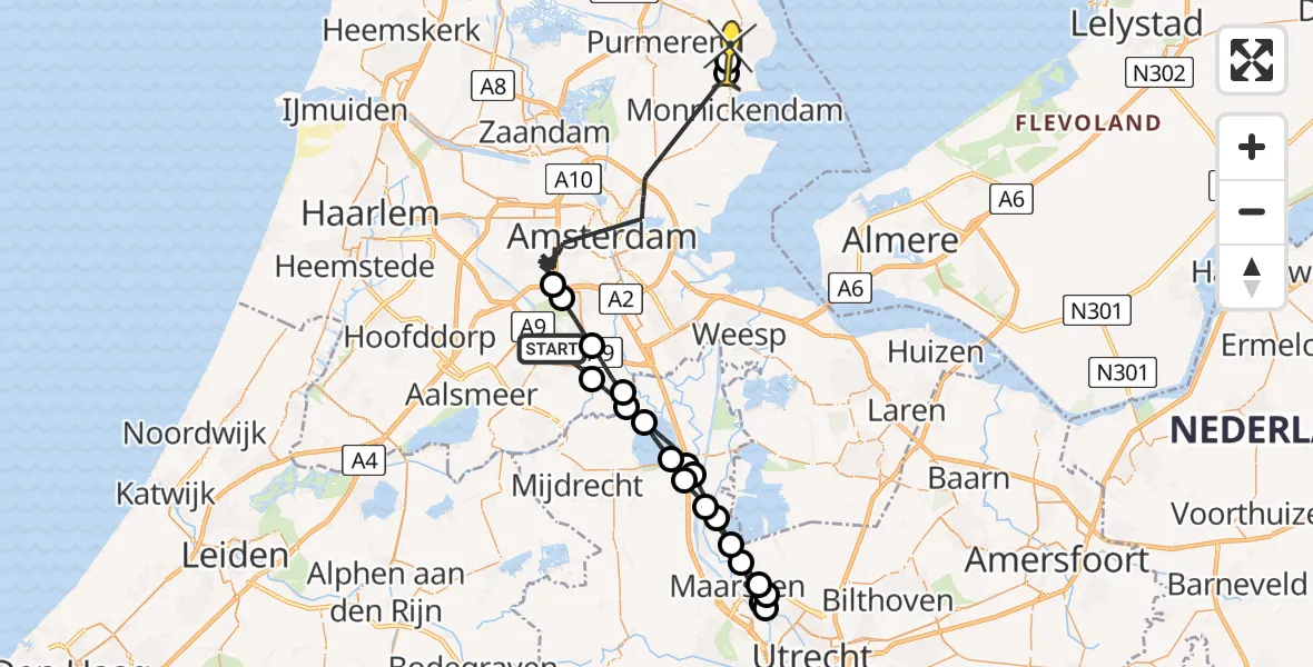 Routekaart van de vlucht: Politiehelikopter naar Edam