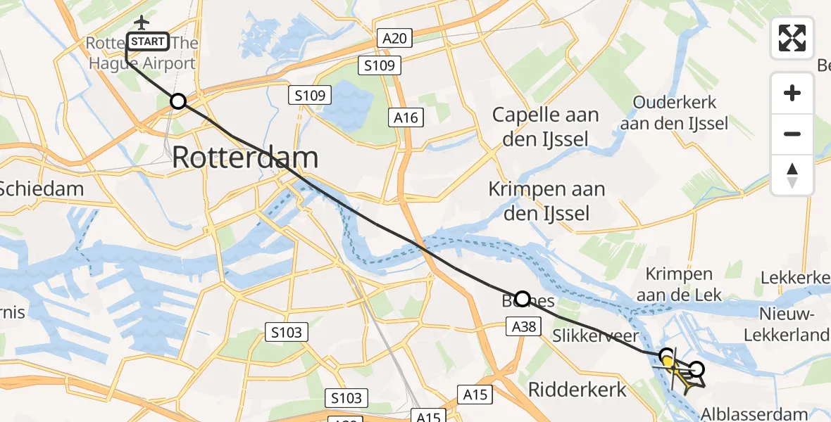Routekaart van de vlucht: Lifeliner 2 naar Alblasserdam