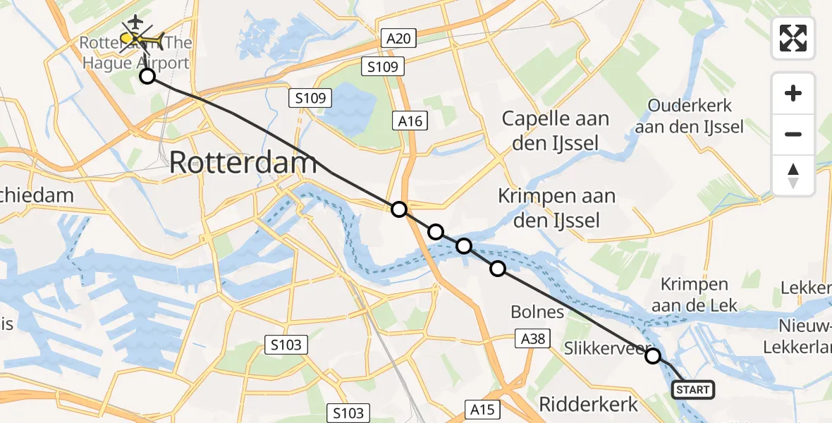 Routekaart van de vlucht: Lifeliner 2 naar Rotterdam The Hague Airport