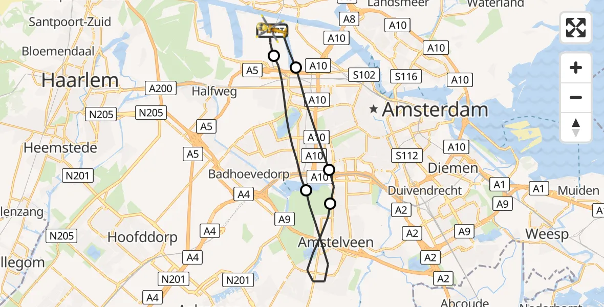 Vluchtroute Traumahelikopter Amsterdam Heliport - Amsterdam Heliport, 28 augustus 2023, 13:29