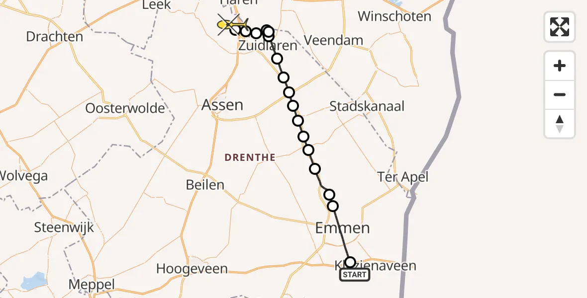 Routekaart van de vlucht: Lifeliner 4 naar Groningen Airport Eelde