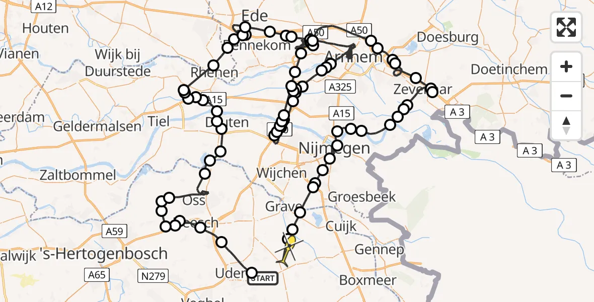 Routekaart van de vlucht: Politieheli naar Langenboom