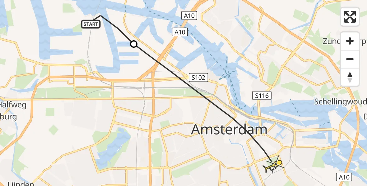 Routekaart van de vlucht: Lifeliner 1 naar Amsterdam