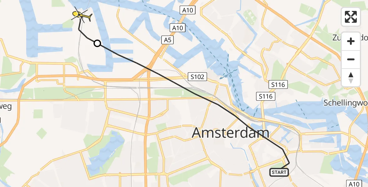 Routekaart van de vlucht: Lifeliner 1 naar Amsterdam Heliport