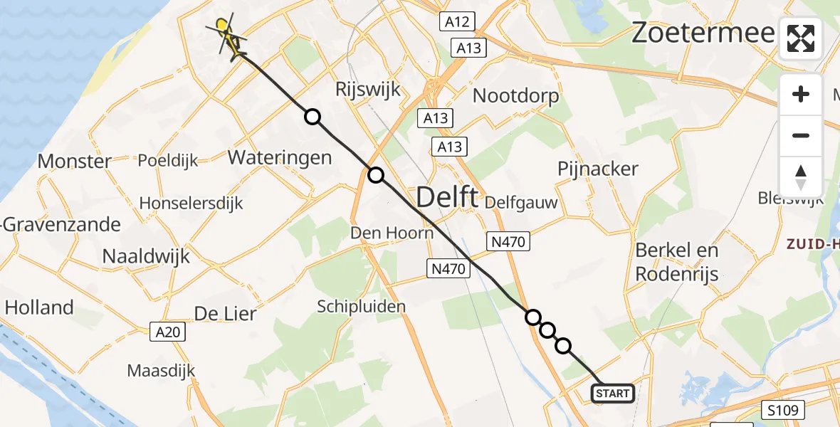 Routekaart van de vlucht: Lifeliner 2 naar Den Haag