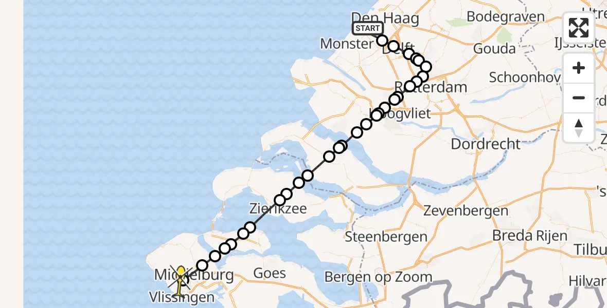 Routekaart van de vlucht: Lifeliner 2 naar Koudekerke