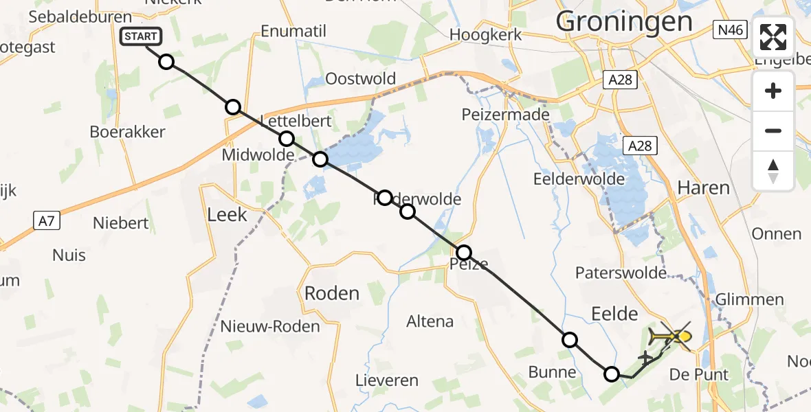 Routekaart van de vlucht: Lifeliner 4 naar Groningen Airport Eelde