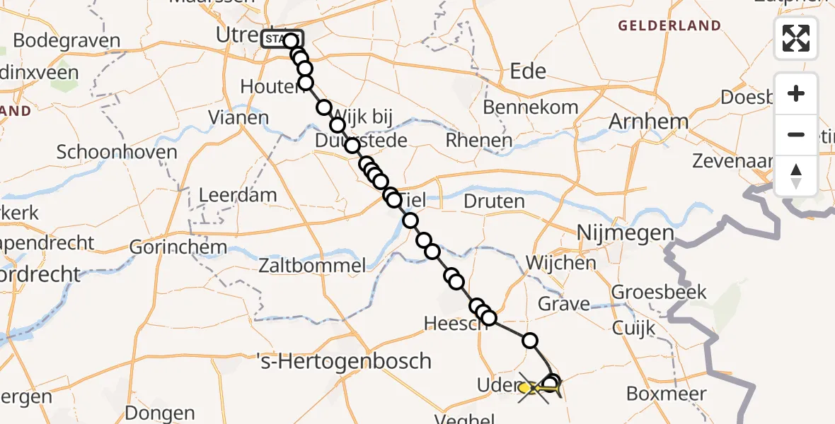 Routekaart van de vlucht: Lifeliner 3 naar Vliegbasis Volkel