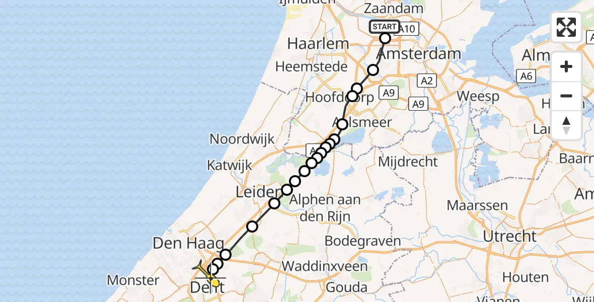 Routekaart van de vlucht: Lifeliner 1 naar Den Haag