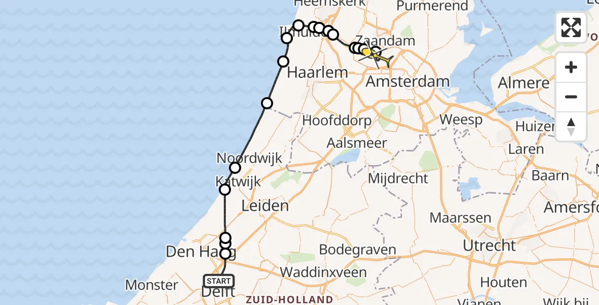 Routekaart van de vlucht: Lifeliner 1 naar Amsterdam Heliport