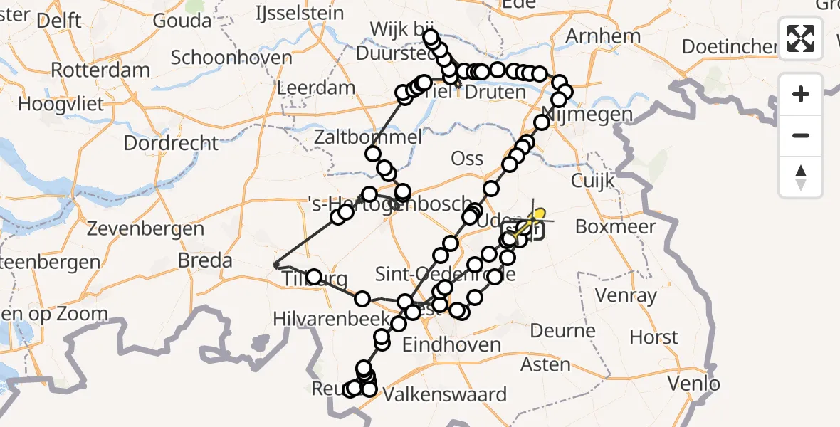 Routekaart van de vlucht: Politieheli naar Vliegbasis Volkel