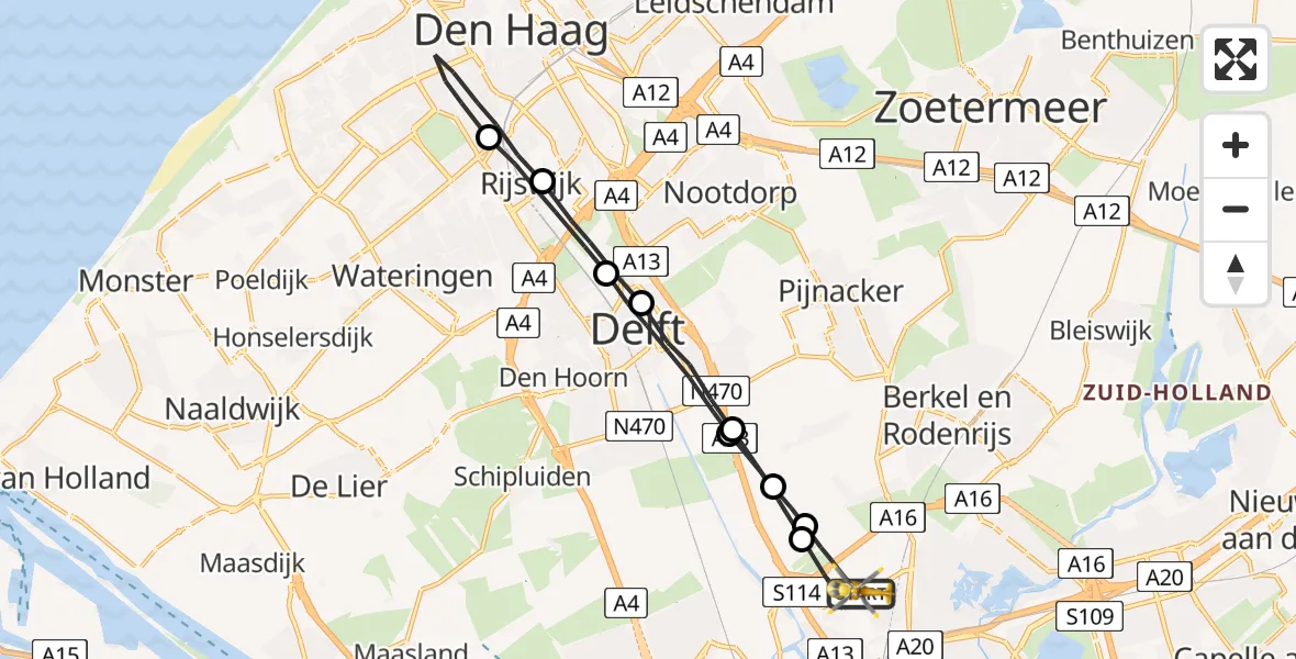 Vluchtroute Traumahelikopter Rotterdam The Hague Airport - Rotterdam The Hague Airport, 28 augustus 2023, 18:54