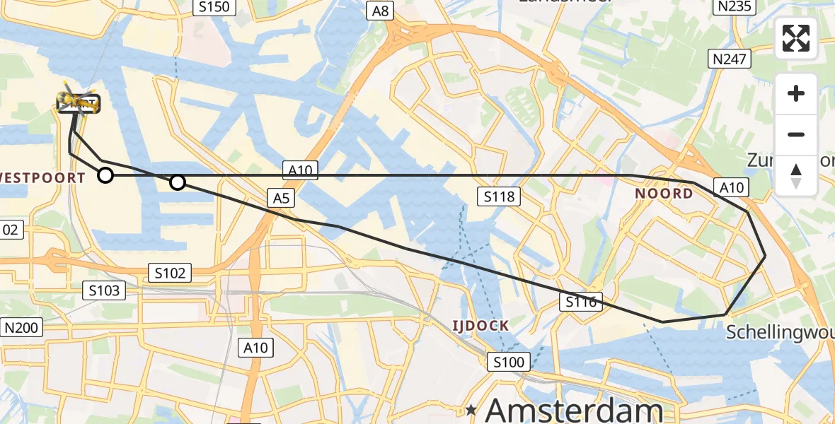 Vluchtroute Traumahelikopter Amsterdam Heliport - Amsterdam Heliport, 28 augustus 2023, 19:50