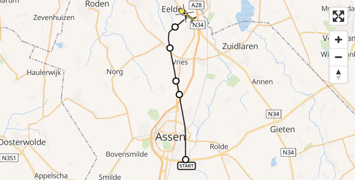Routekaart van de vlucht: Lifeliner 3 naar Groningen Airport Eelde