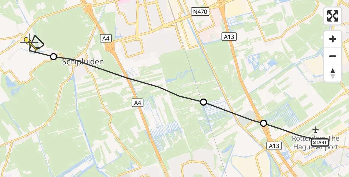 Routekaart van de vlucht: Lifeliner 2 naar De Lier